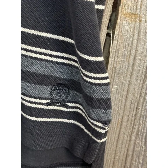 VTG Y2K TOMMY HILFIGER CREST LOGO PATCH Men Cotton Black Large Striped Polo - Picture 4 of 6